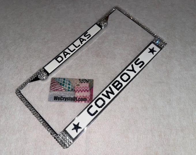 full Dallas Cowboys Football License Crystal Sport Silver Frame Sparkle Auto Bling Rhinestone Plate Frame with Swarovski Elements WeCrystali