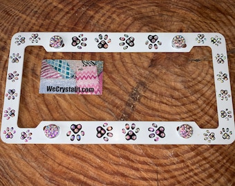 Dog Puppy Cat Paw Paws AB Crystal Sparkle Auto Bling Rhinestone License Plate Frame with Swarovski Elements Made by WeCrystalIt