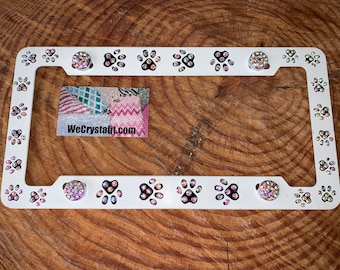 Dog Puppy Paws AB Crystal Sparkle Auto Bling Rhinestone License Plate Frame with Swarovski Elements Made by WeCrystalIt