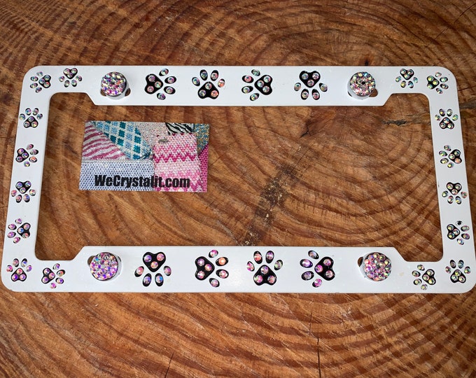 Dog Puppy Cat Paw Paws AB Crystal Sparkle Auto Bling Rhinestone License Plate Frame with Swarovski Elements Made by WeCrystalIt