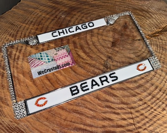 Chicago Bears License Crystal Sport Silver Frame Sparkle Auto Bling Rhinestone Plate Frame with Swarovski Elements Made by WeCrystalIt