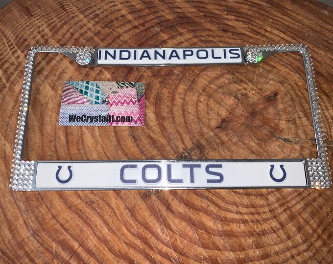 COLTS License Crystal Indianapolis Sport Silver Frame Sparkle Auto Bling Rhinestone Plate Frame with Swarovski Elements Made by WeCrystalIt