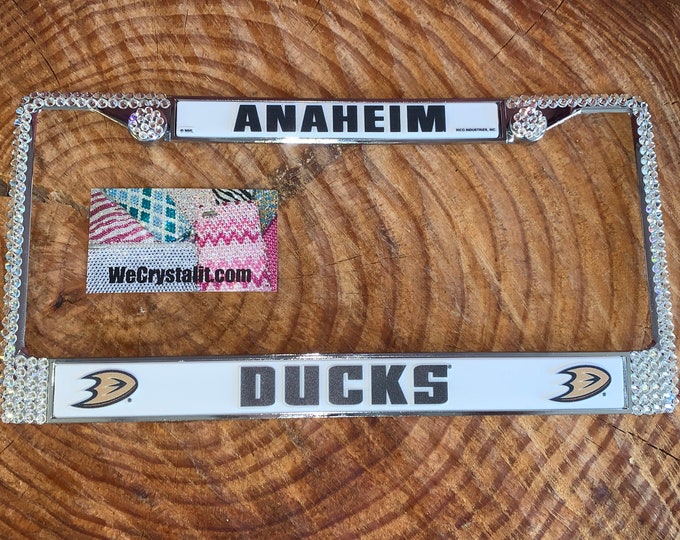 Ducks Anaheim License Crystal Sport Silver Frame Sparkle Auto Bling Rhinestone Plate Frame with Swarovski Elements Made by WeCrystal