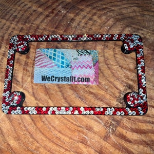 Motorcycle black frame red & clear Crystal Sparkle Auto Bling Rhinestone License Plate Frame with Swarovski Crystal Elements Made by WeCryst