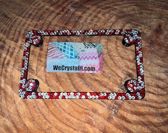 Motorcycle black frame red & clear Crystal Sparkle Auto Bling Rhinestone License Plate Frame with Swarovski Crystal Elements Made by WeCryst