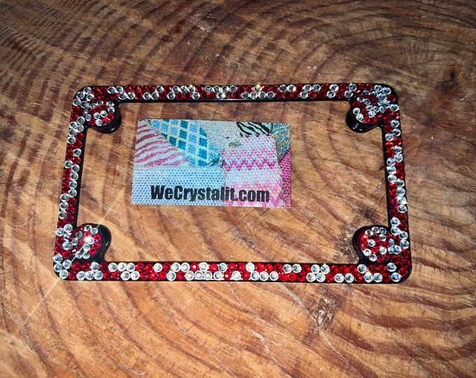 Motorcycle black frame red & clear Crystal Sparkle Auto Bling Rhinestone License Plate Frame with Swarovski Crystal Elements Made by WeCryst