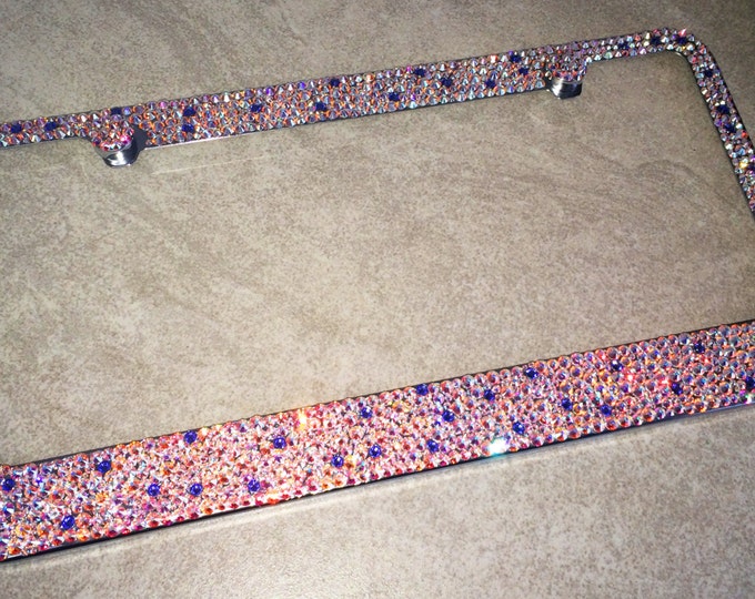 AB WITH AMETHYST Crystal Sparkle Auto Bling Rhinestone  License Plate Frame with Swarovski Elements Made by WeCrystalIt