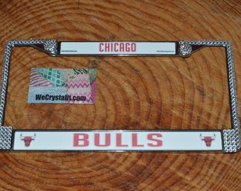 Bulls License Crystal Chicago Sport on Silver Frame Sparkle Auto Bling Rhinestone Plate Frame with Swarovski Elements Made by WeCrystalIt
