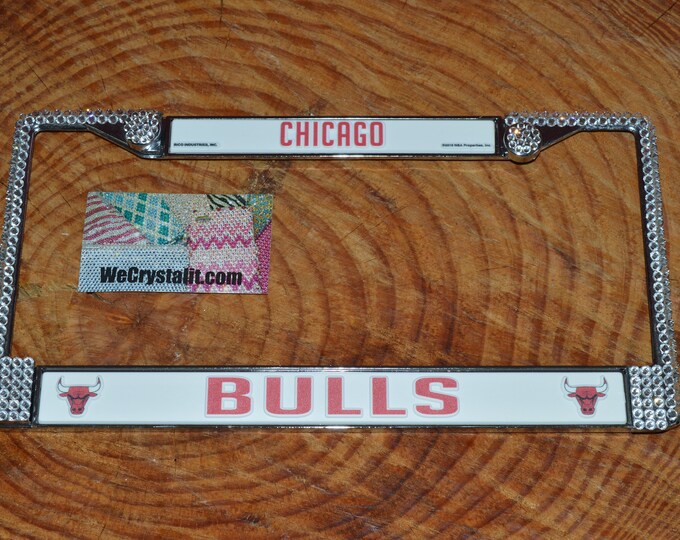 Bulls License Crystal Chicago Sport on Silver Frame Sparkle Auto Bling Rhinestone Plate Frame with Swarovski Elements Made by WeCrystalIt