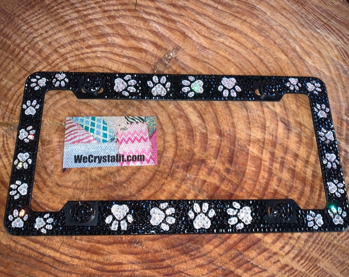 Dog Puppy Paws Crystal Sparkle Auto Bling Rhinestone License Plate Frame with Swarovski Elements Made by WeCrystalIt