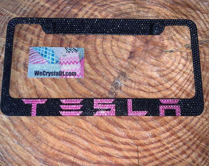 Tesla Black Pink Crystal Sparkle Auto Bling Rhinestone  License Plate Frame made with Swarovski Elements Made by WeCrystalIt