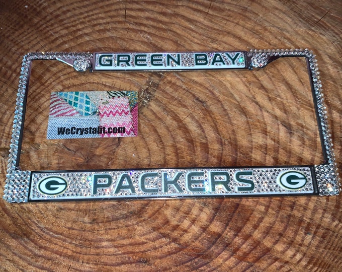 Green Bay Packers  License Clear Crystal Sport football Frame Sparkle Auto Bling Rhinestone Plate Frame with Swarovski Elements Made WeCrys