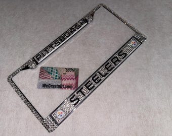 Pittsburgh Steelers Football License Crystal Sport on Silver Frame Sparkle Auto Bling Rhinestone Plate Frame with Swarovski Element