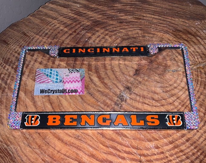 Cincinnati Bengals License AB Crystal Sport Silver Frame Auto Bling Rhinestone Plate Frame with Swarovski Elements Made by WeCrystalIt