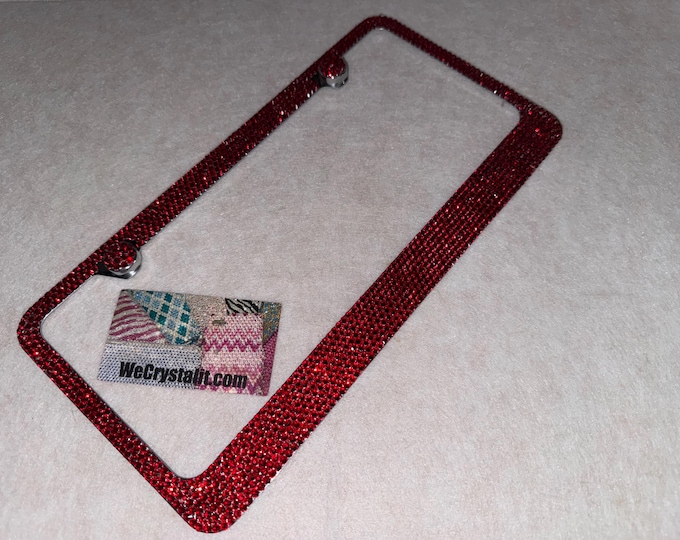 Red Light Siam 8 Row  Swarovski Crystal Bling Rhinestone License Plate Frame Made with Swarovski Elements Made by WeCrystalIt