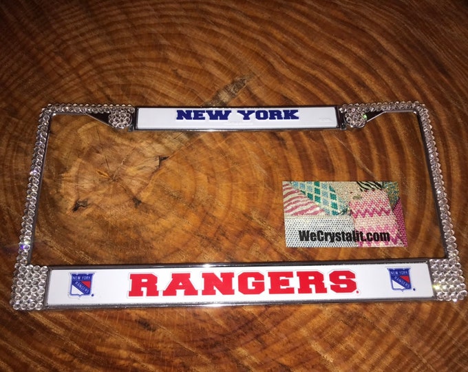 New York Rangers License Crystal Sport Silver Frame Sparkle Auto Bling Rhinestone Plate Frame with Swarovski Elements Made by WeCrystalIt