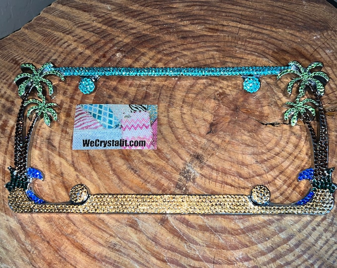 Classic Color Palm Tree Crystal Sparkle Auto Bling Rhinestone  License Plate Frame with Swarovski Elements Made by WeCrystalIt