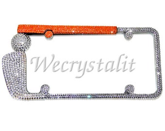 Golf Club Ornage Handle Crystal Sparkle Auto Bling Rhinestone License Plate Frame with Swarovski Elements Made by WeCrystalIt