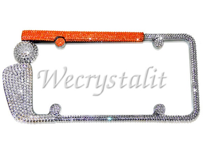 Golf Club Ornage Handle Crystal Sparkle Auto Bling Rhinestone License Plate Frame with Swarovski Elements Made by WeCrystalIt