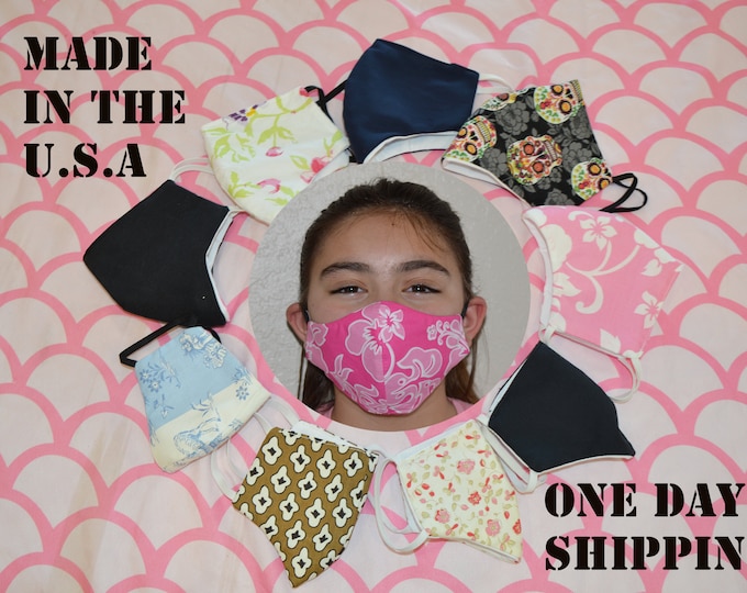 Face Mask Filter Layer 9 Styles Adult & Kids Triple 3 Layer 100% Cotton USA Hand Made Reusable Washable Adults Facemask Super Fast Shipping