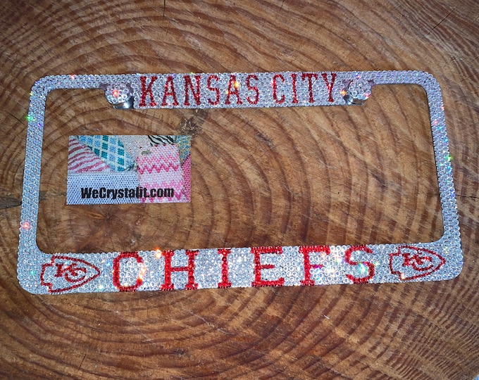 Kansas City Chiefs Crystal Sparkle Auto Bling Rhinestone  License Plate Frame with Swarovski Elements Made by WeCrystalIt