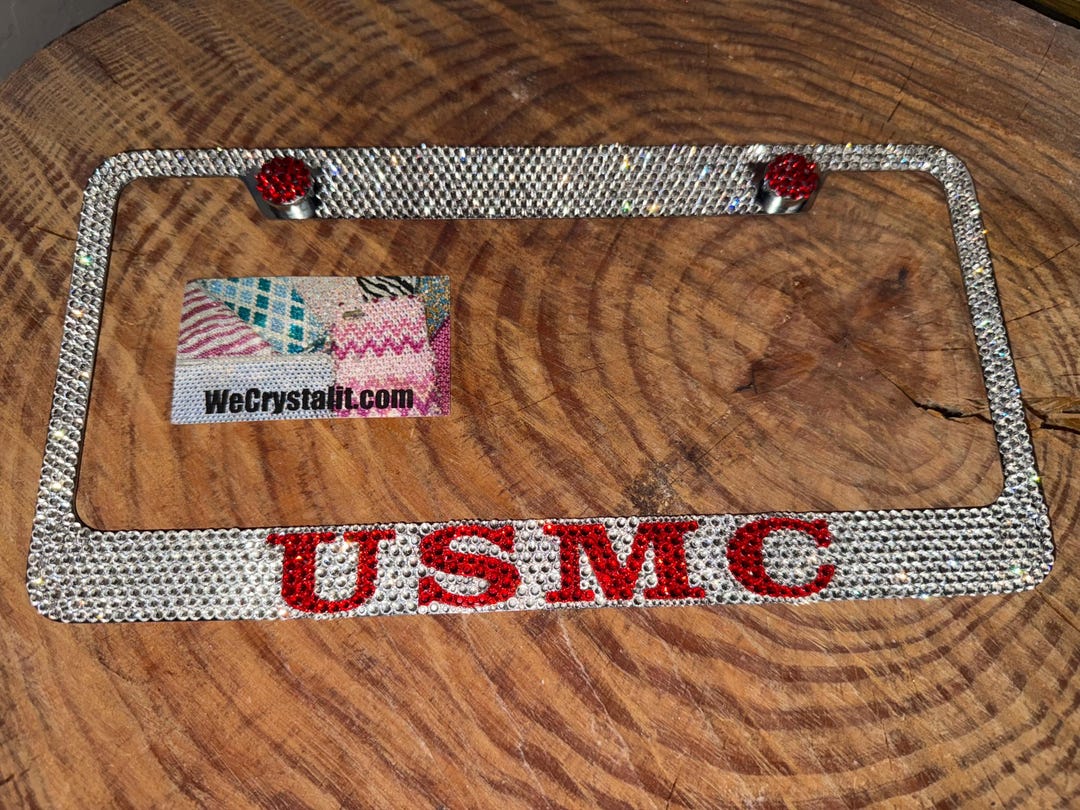 Usmc Rhinestone Transfer USMC Black and Red Crystal Sparkle Auto Bling Rhinestone License Plate ...