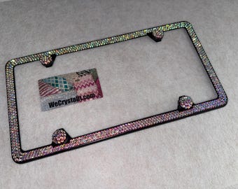 AB on Black Frame 3 Row Crystal Sparkle Auto Bling Rhinestone License Plate Frame with Swarovski Elements Made by WeCrystalIt