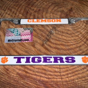 Clemson Tigers Sport on Silver Frame Crystal Sparkle Auto Bling Rhinestone License Plate Frame with Swarovski Elements by WeCrys