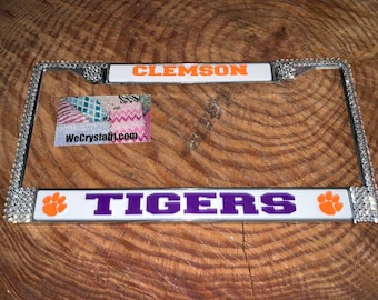 Clemson Tigers Sport on Silver Frame Crystal Sparkle Auto Bling Rhinestone License Plate Frame with Swarovski Elements by WeCrys
