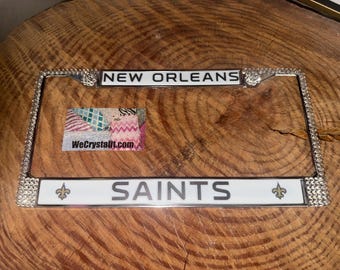 Saints License New Orleans Football Crystal Frame Sparkle Auto Bling Rhinestone Plate Frame with Swarovski Elements Made by WeCrystalIt