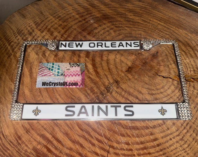 Saints License New Orleans Football Crystal Frame Sparkle Auto Bling Rhinestone Plate Frame with Swarovski Elements Made by WeCrystalIt