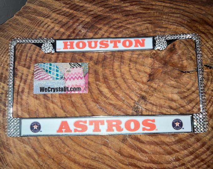 Houston Astros License Crystal Sport Silver Frame Sparkle Auto Bling Rhinestone Plate Frame with Swarovski Elements Made by WeCrystalit