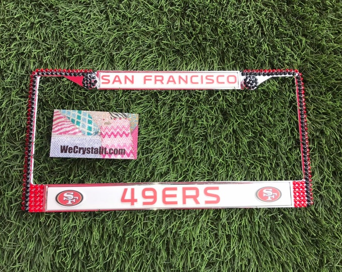 49ers 49 ers San Francisco Sport on Silver Frame Crystal Sparkle Auto Bling Rhinestone License Plate Frame with Swarovski Elements by WeCrys