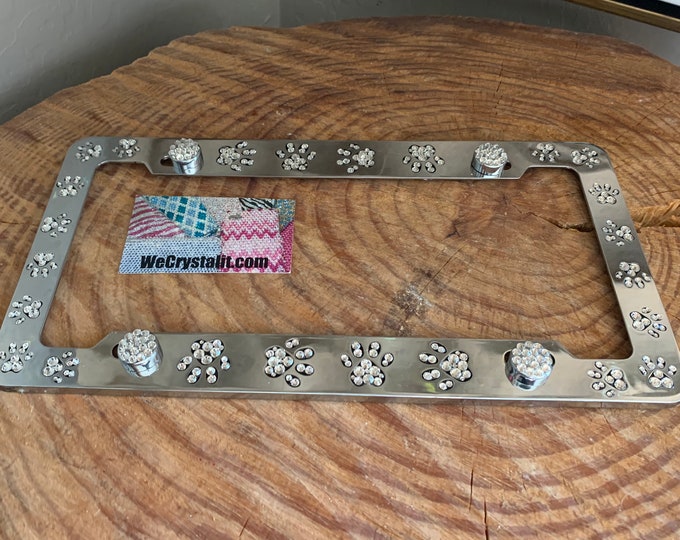 Dog Puppy Paws Crystal Sparkle Auto Bling Rhinestone License Plate Frame with Swarovski Elements Made by WeCrystalIt