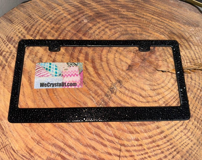 Jet Black Crystal on Black Frame Crystal Sparkle Auto Bling Rhinestone License Plate Frame with Swarovski Elements Made by WeCrystalIt