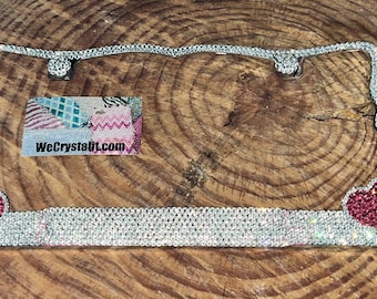 Pink heart Crystal Sparkle Auto Bling Rhinestone  License Plate Frame with Swarovski Elements Made by WeCrystalIt