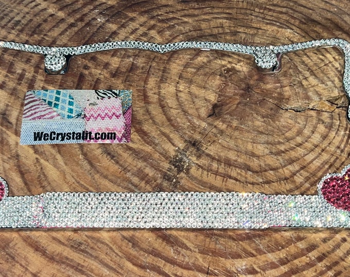 Pink heart Crystal Sparkle Auto Bling Rhinestone  License Plate Frame with Swarovski Elements Made by WeCrystalIt