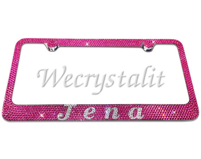 Your Name Crystal Sparkle Auto Bling Rhinestone License Plate Frame with Swarovski Crystal Elements Made by WeCrystalIt