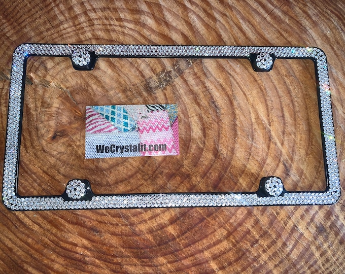 Clear Diamond on Black Frame 3 Row Crystal Sparkle Auto Bling Rhinestone  License Plate Frame with Swarovski Elements Made by WeCrystalIt