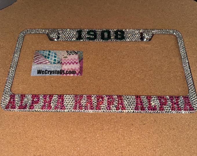 ALPHA KAPPA ALPHA 1908 Crystal Sparkle Auto Bling Rhinestone License Plate Frame with Swarovski Elements Made by WeCrystalIt