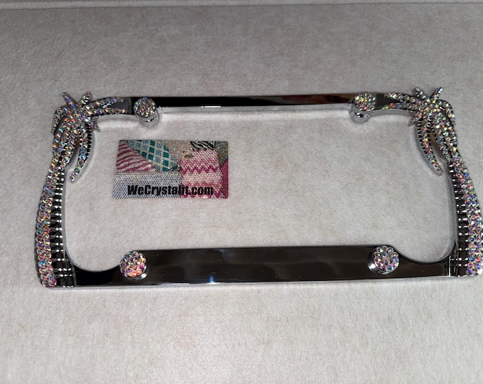 Crystal AB Color Palm Tree Sides Only one 1 Clear Crystal Sparkle Auto Bling Rhinestone License Plate Frame Made by WeCrystalIt