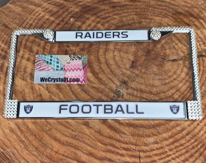 Raiders Football License Crystal Sport Silver Frame Sparkle Auto Bling Rhinestone Plate Frame with Swarovski Elements Made by WeCrystalit