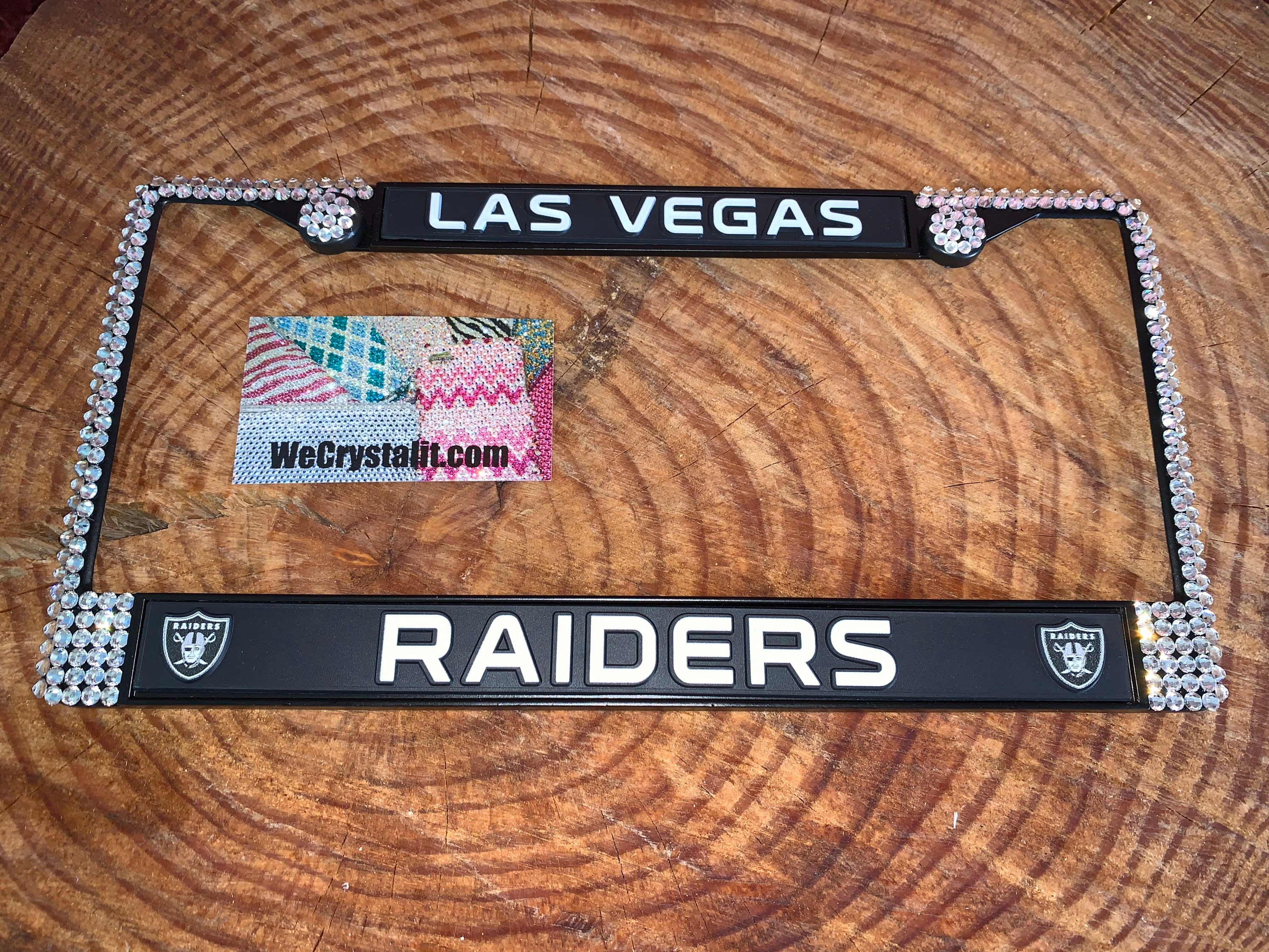Las Vegas Raiders License Jet Black Crystal Sport Silver Frame Etsy