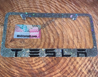 Tesla black diamond Crystal Sparkle Auto Bling Rhinestone  License Plate Frame made with Swarovski Elements Made by WeCrystalIt