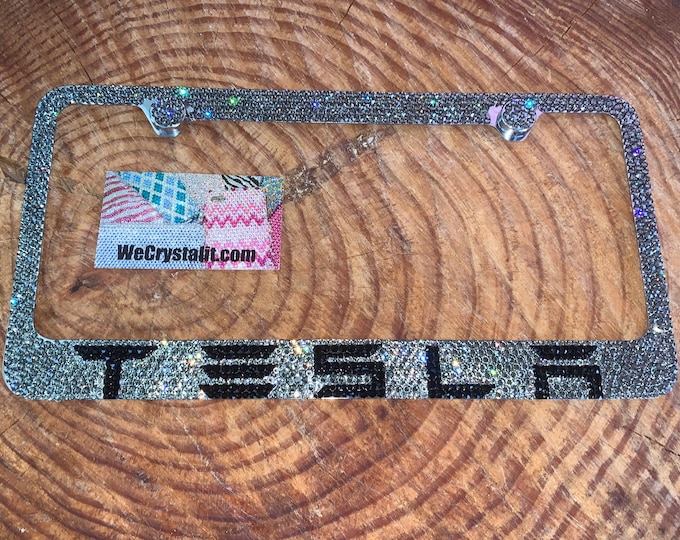 Tesla black diamond Crystal Sparkle Auto Bling Rhinestone  License Plate Frame made with Swarovski Elements Made by WeCrystalIt