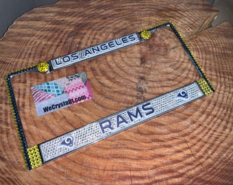 Los Angeles Rams License Clear Crystal Sport Football Frame Sparkle Auto Bling Rhinestone Plate Frame with Swarovski Elements Made WeCrystal