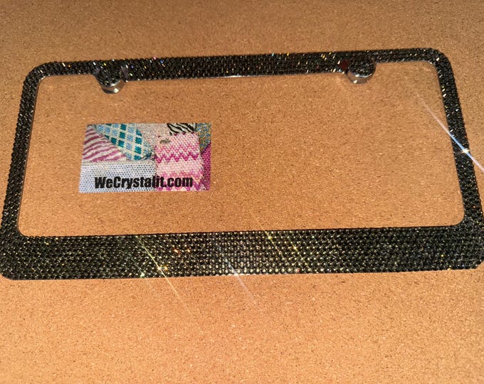 Black Diamond smoked gray 8 Row Swarovski Crystal Sparkle Auto Bling Rhinestone License Plate Frame Made with Swarovski Elements Made by We