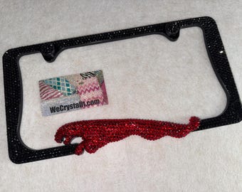 Jaguar Crystal Black Red Sparkle Auto Bling Rhinestone  License Plate Frame with Swarovski Elements Made by WeCrystalIt