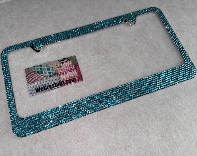 Aquamarine Sea Green Crystal Sparkle Auto Bling Rhinestone License Plate Frame with Swarovski Elements Made by WeCrystalIt