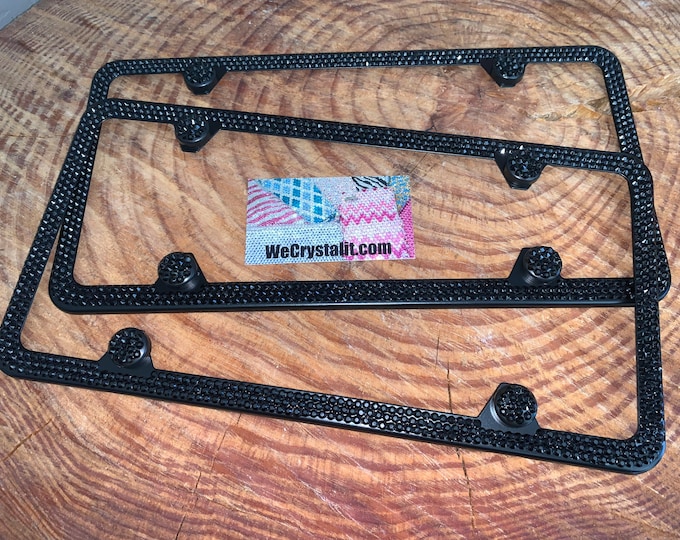 Set 2 Jet pure jet black Frame 3 Row Crystal Sparkle Auto Bling Rhinestone  License Plate Frame with Swarovski Elements Made by WeCrystalIt